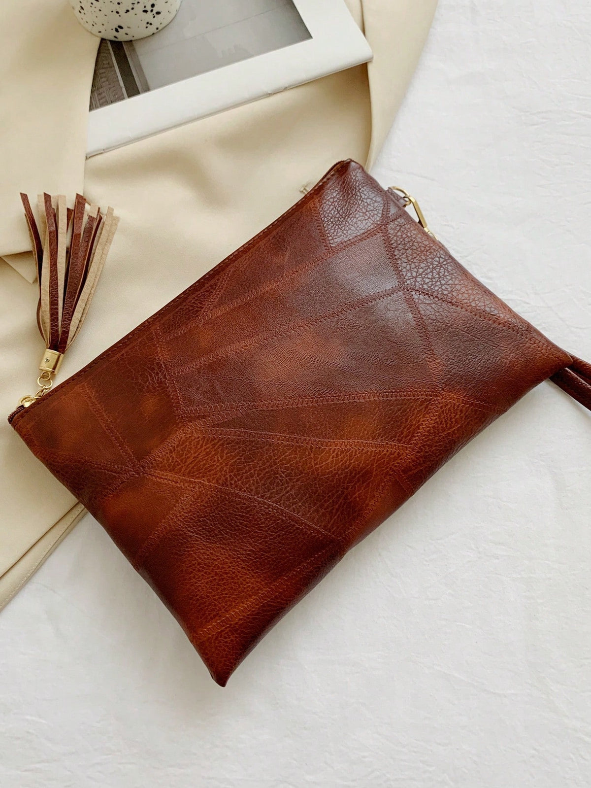 Women's Retro Textured Tassel Envelope Wristlet Handbag