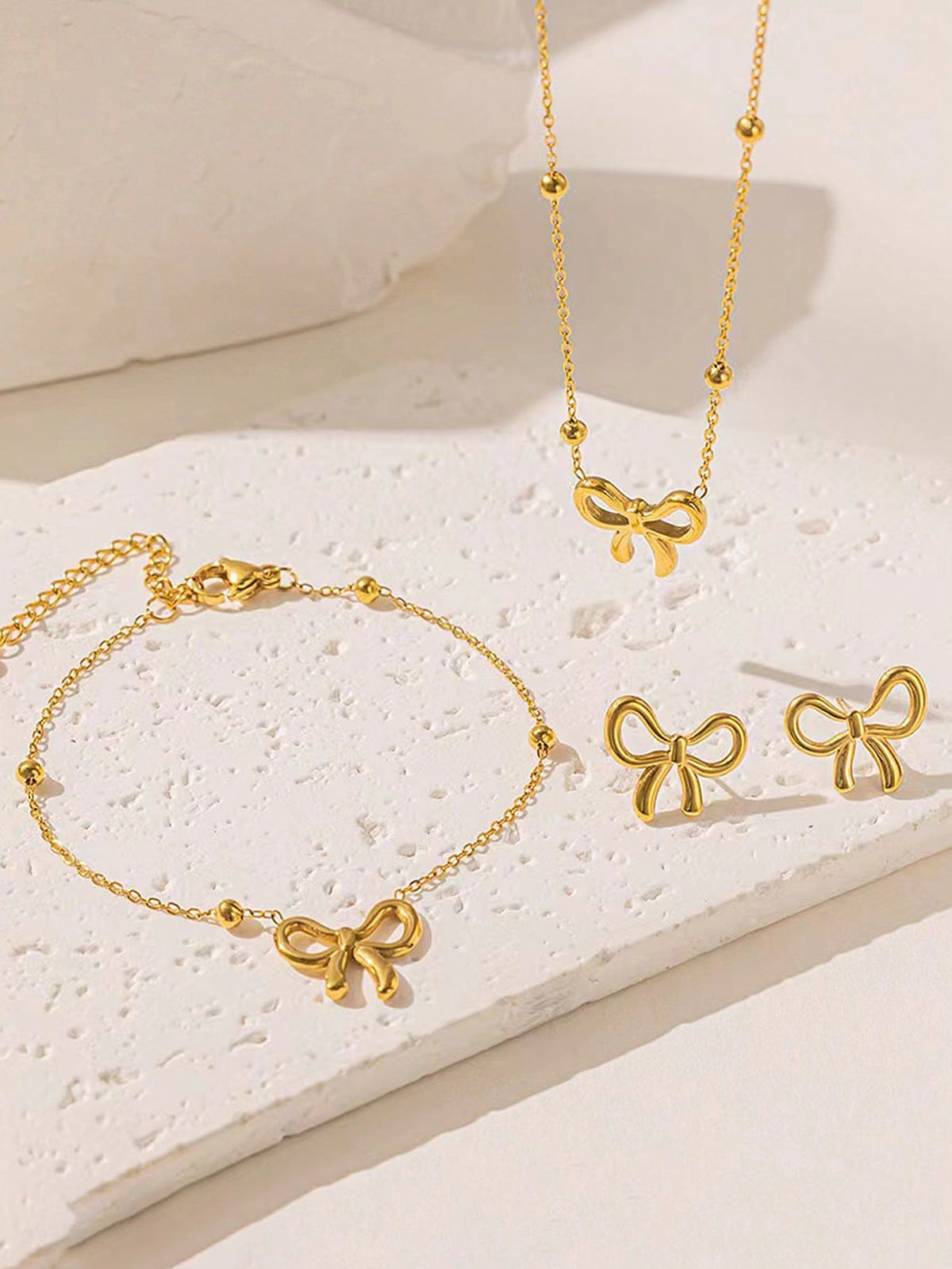 Women's Elegant Stainless Steel Bow Jewelry Set