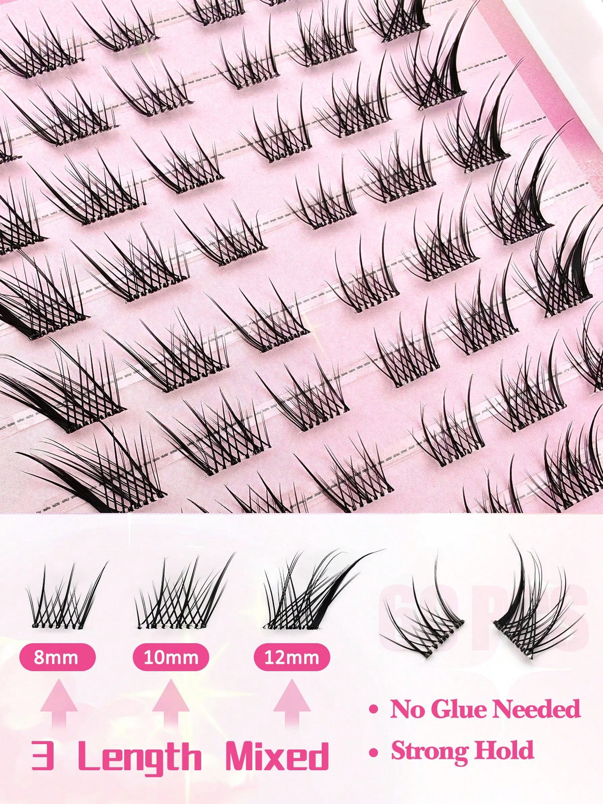 Women's 60pcs C-Curl Self-Adhesive Fluffy Eyelash Cluster Set