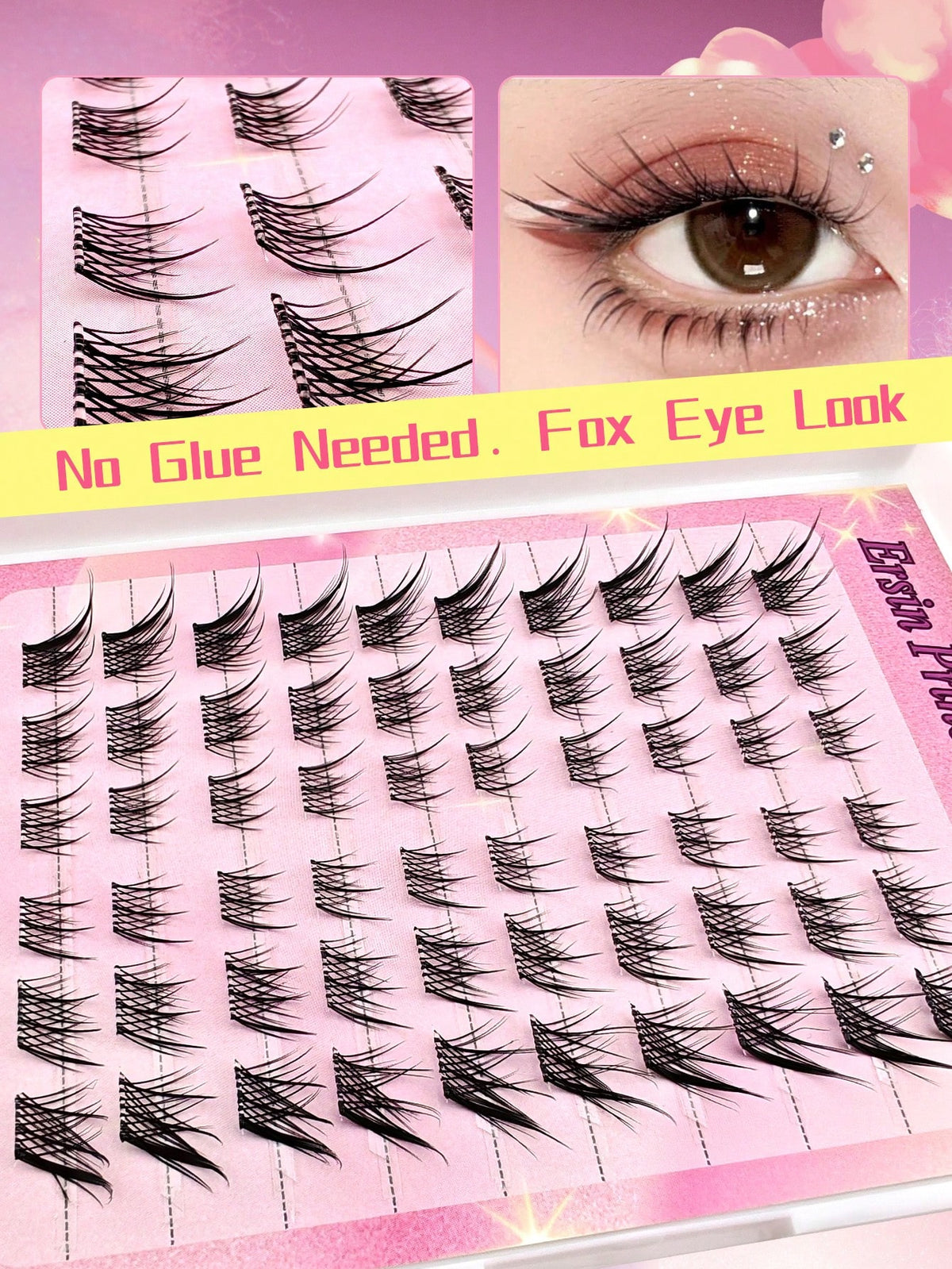 Women's 60pcs C-Curl Self-Adhesive Fluffy Eyelash Cluster Set