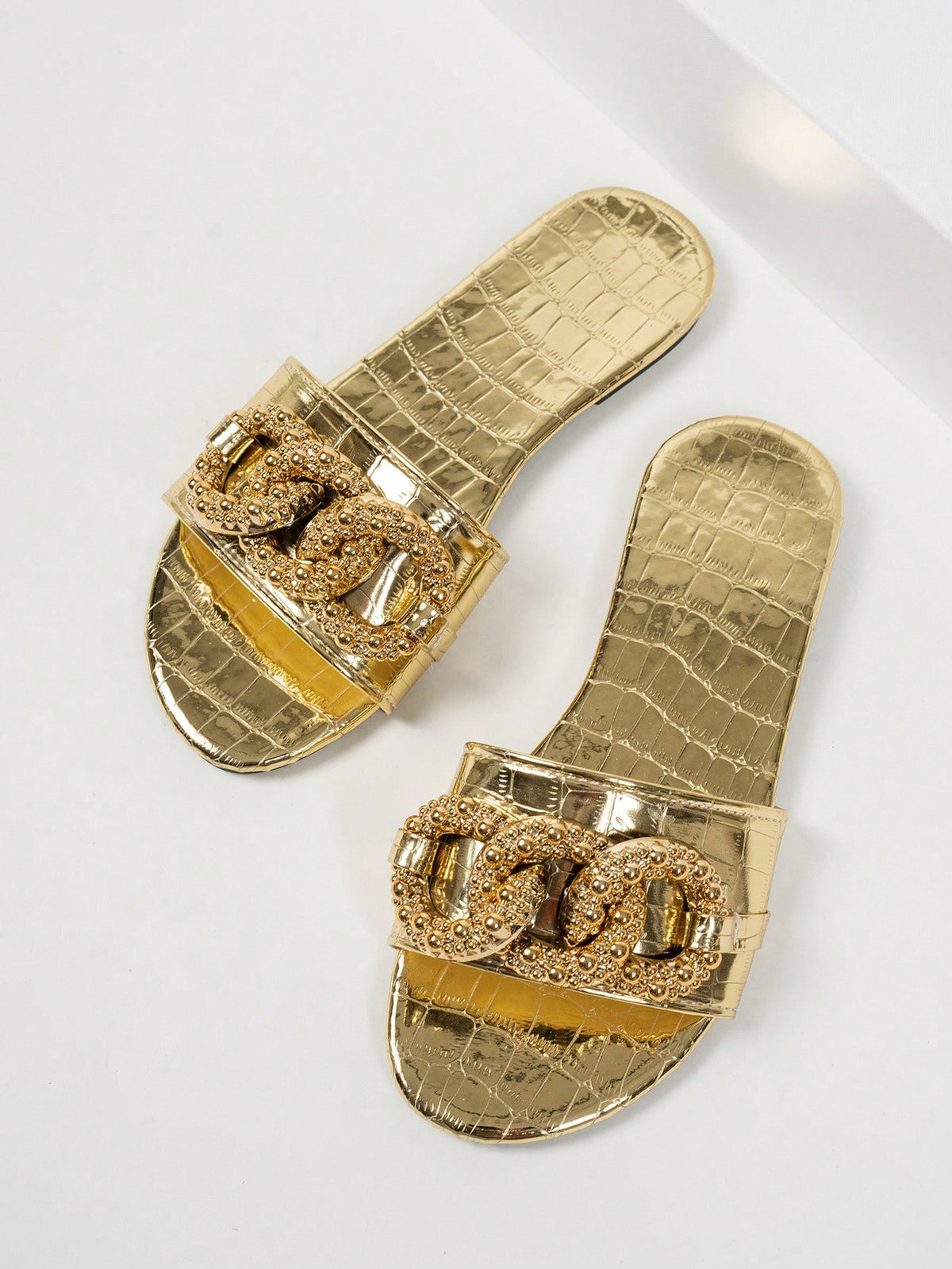 Women's Fashion Open Toe Gold Chain Flat Slide Sandals