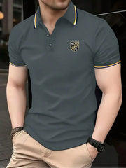 Men's Shield Print Short Sleeve Button Collar Polo Shirt