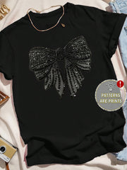 Stugaz Plus Size Women's Casual Bow Detail Round Neck T-Shirt
