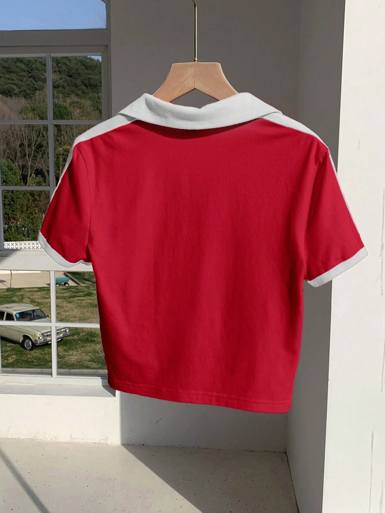 Women's Vintage Contrast Color Print Polo Fitted T-Shirt