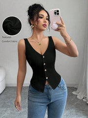 Women's Casual Slim Fit V-Neck Asymmetrical Rib-Knit Tank Top