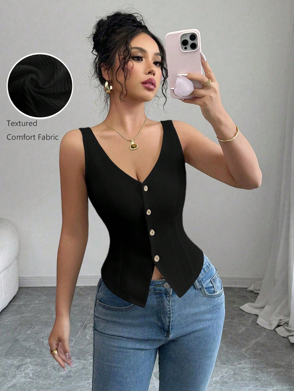 Women's Casual Slim Fit V-Neck Asymmetrical Rib-Knit Tank Top