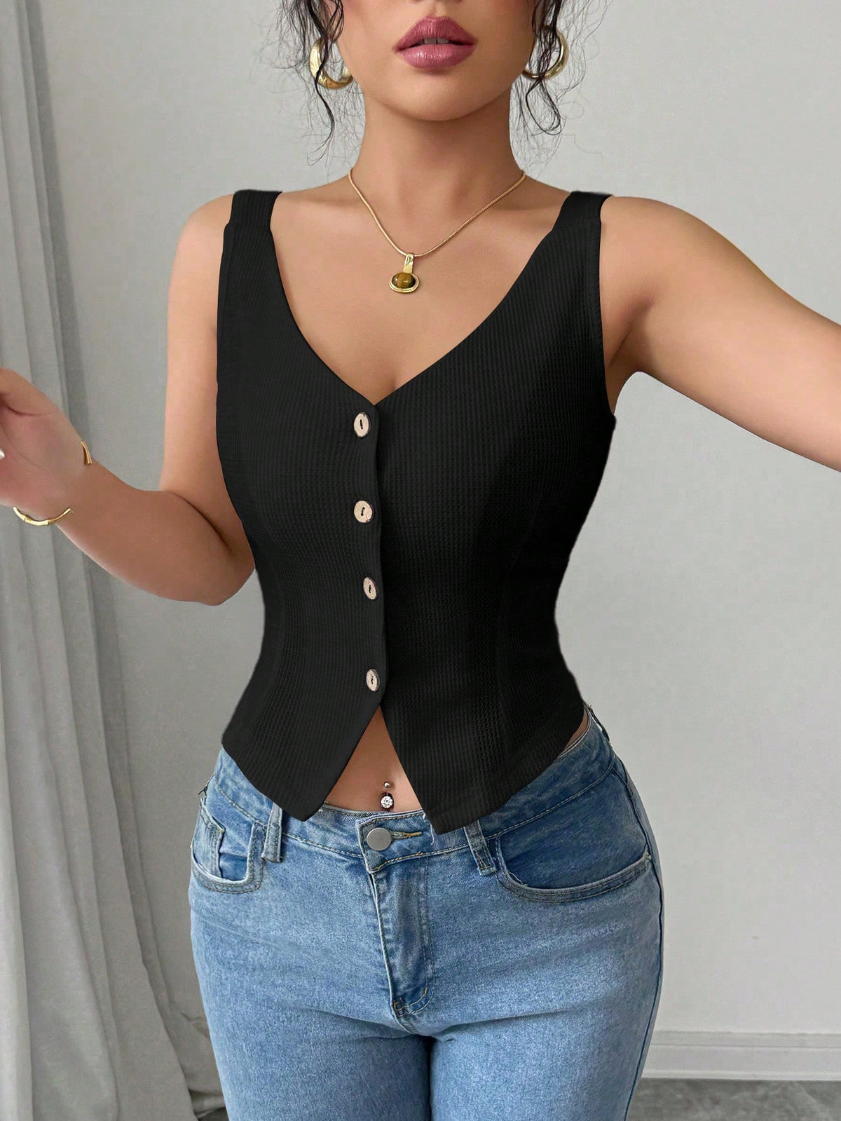 Women's Casual Slim Fit V-Neck Asymmetrical Rib-Knit Tank Top