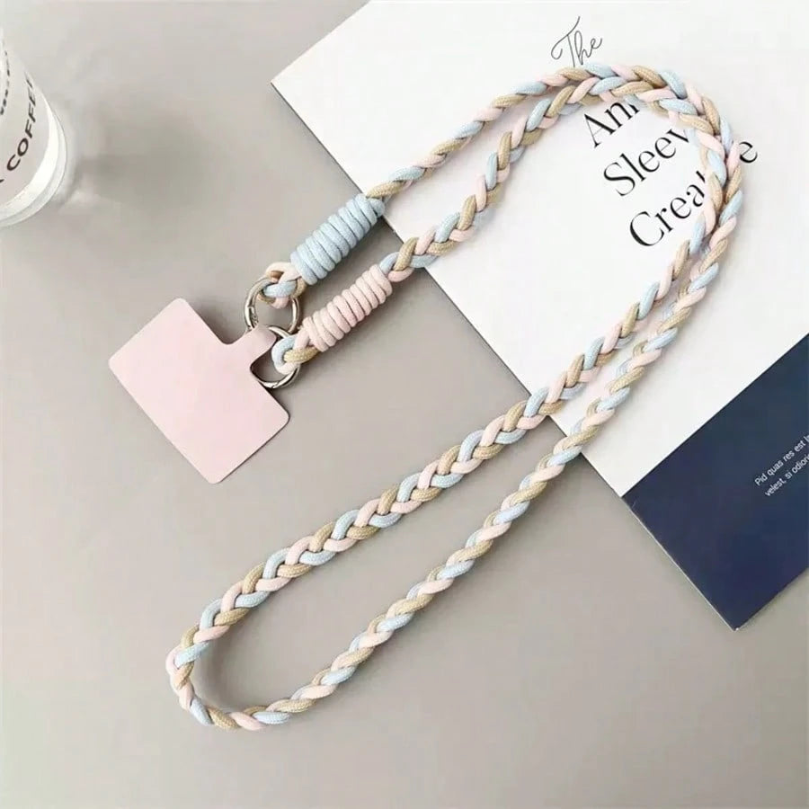 Women's Cute Braided Crossbody Phone Lanyard Keychain Set