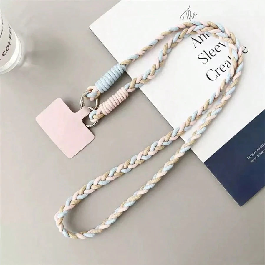 Women's Cute Braided Crossbody Phone Lanyard Keychain Set