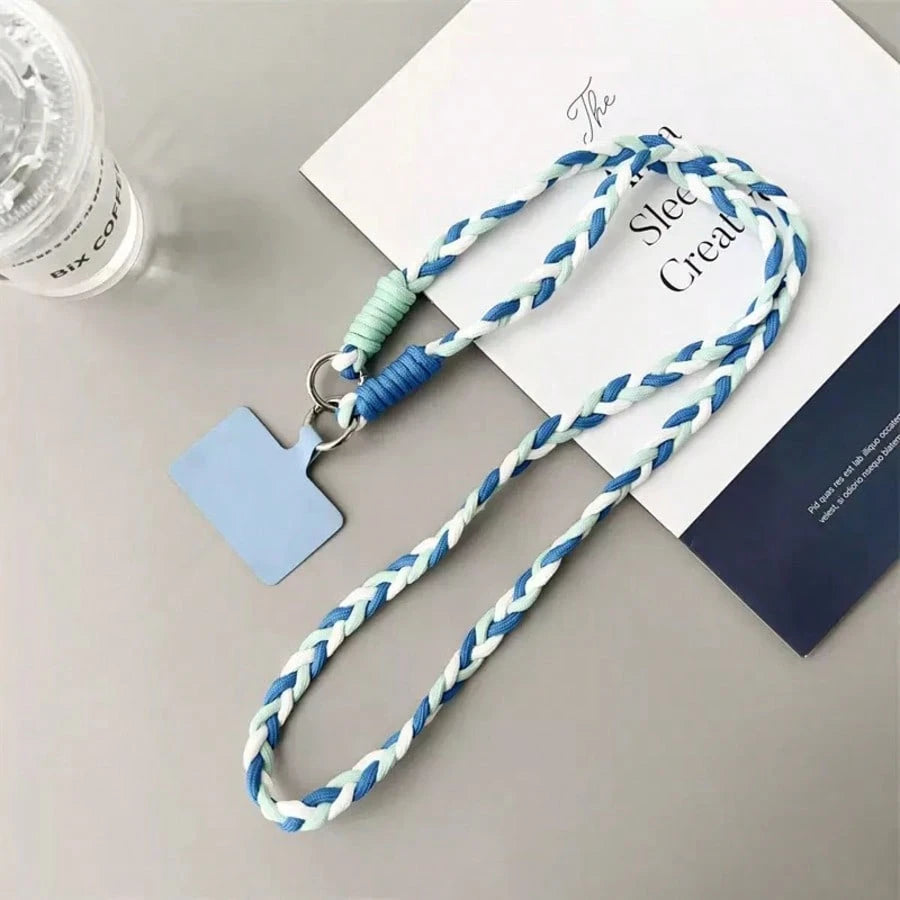 Women's Cute Braided Crossbody Phone Lanyard Keychain Set