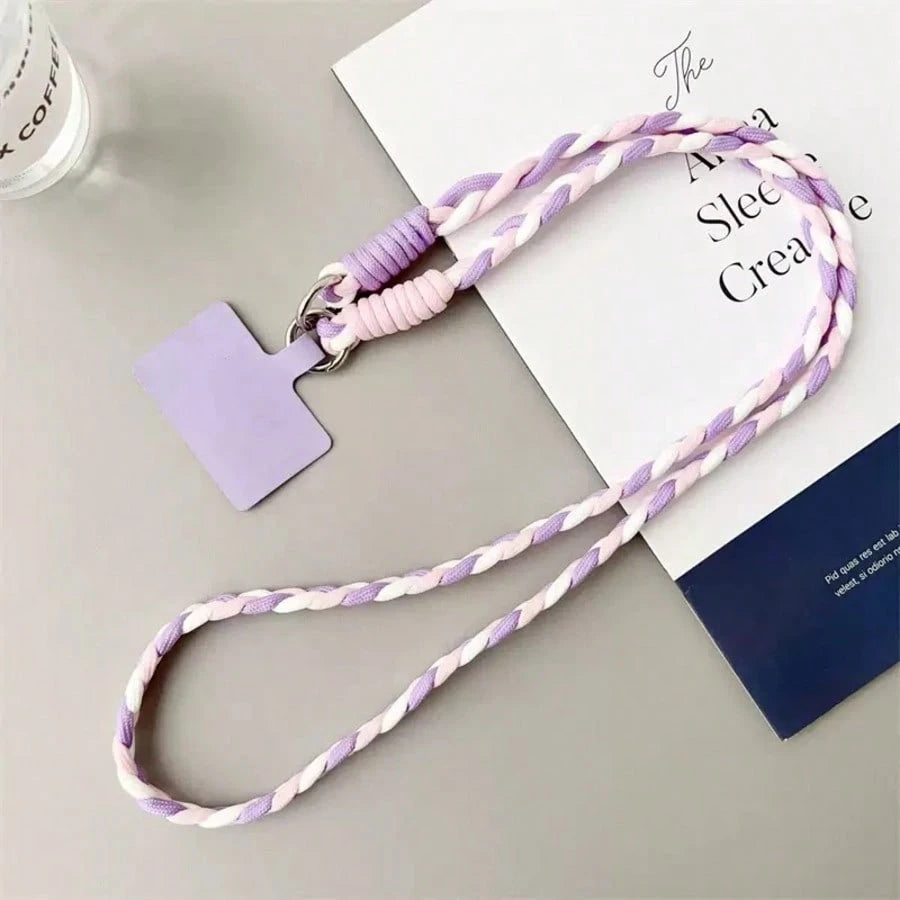 Women's Cute Braided Crossbody Phone Lanyard Keychain Set