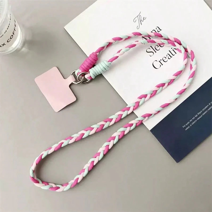 Women's Cute Braided Crossbody Phone Lanyard Keychain Set