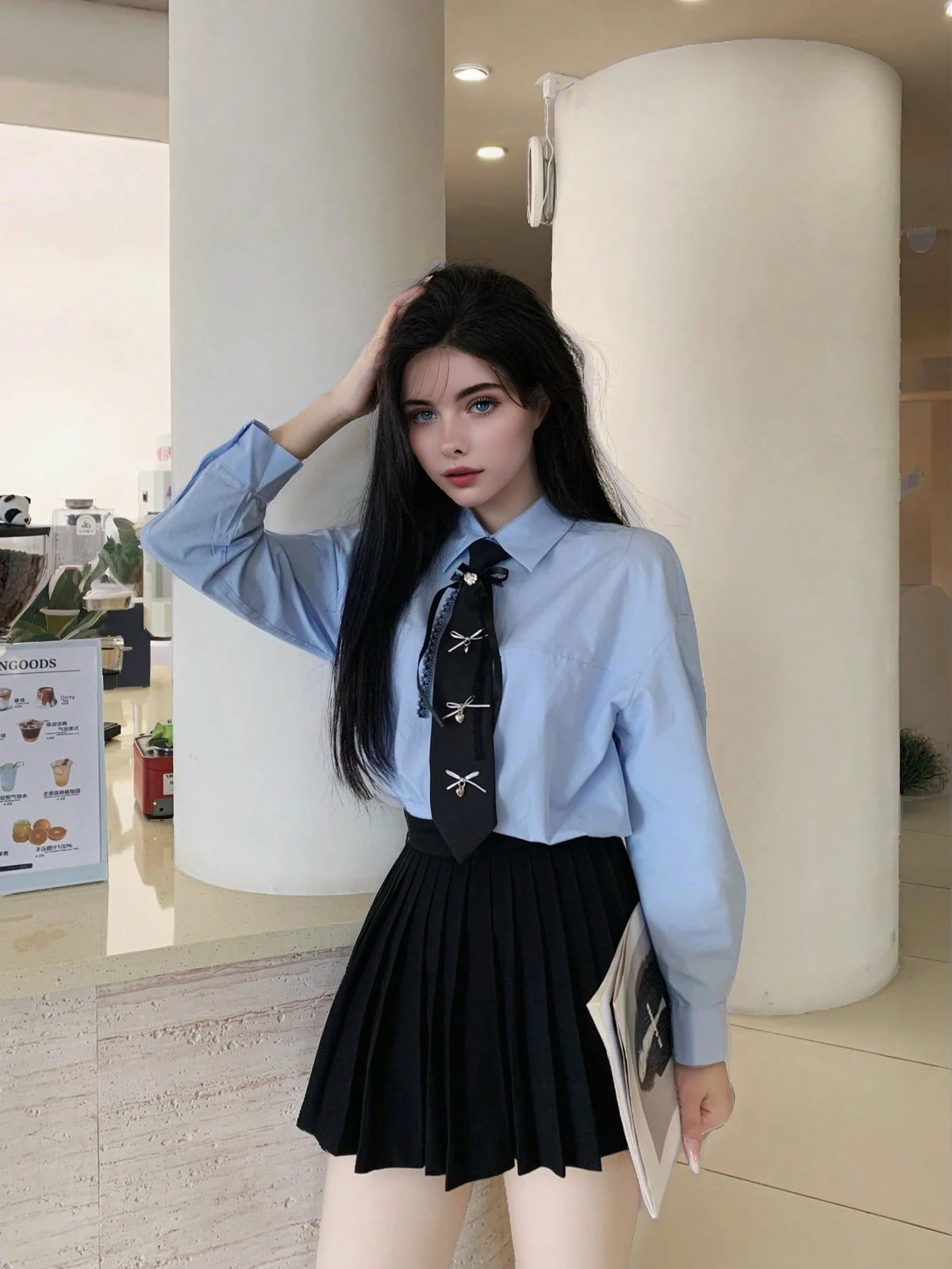Women's Sexy Lace Small Bow Rhinestone Decorative Shirt Tie