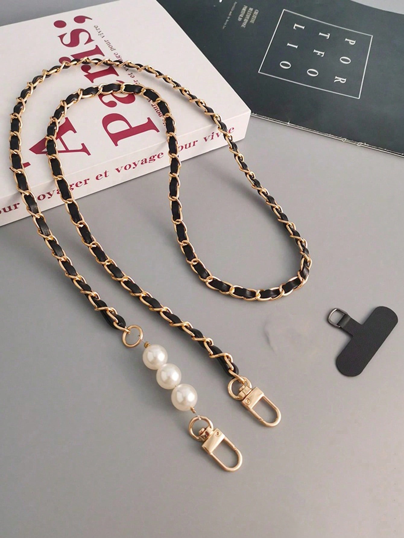 Pearl Lanyard Crossbody Phone Strap with Metal Chain