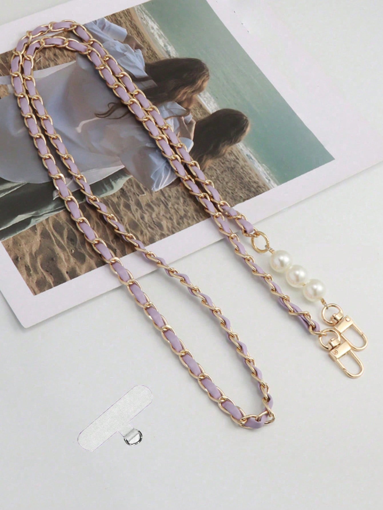 Pearl Lanyard Crossbody Phone Strap with Metal Chain