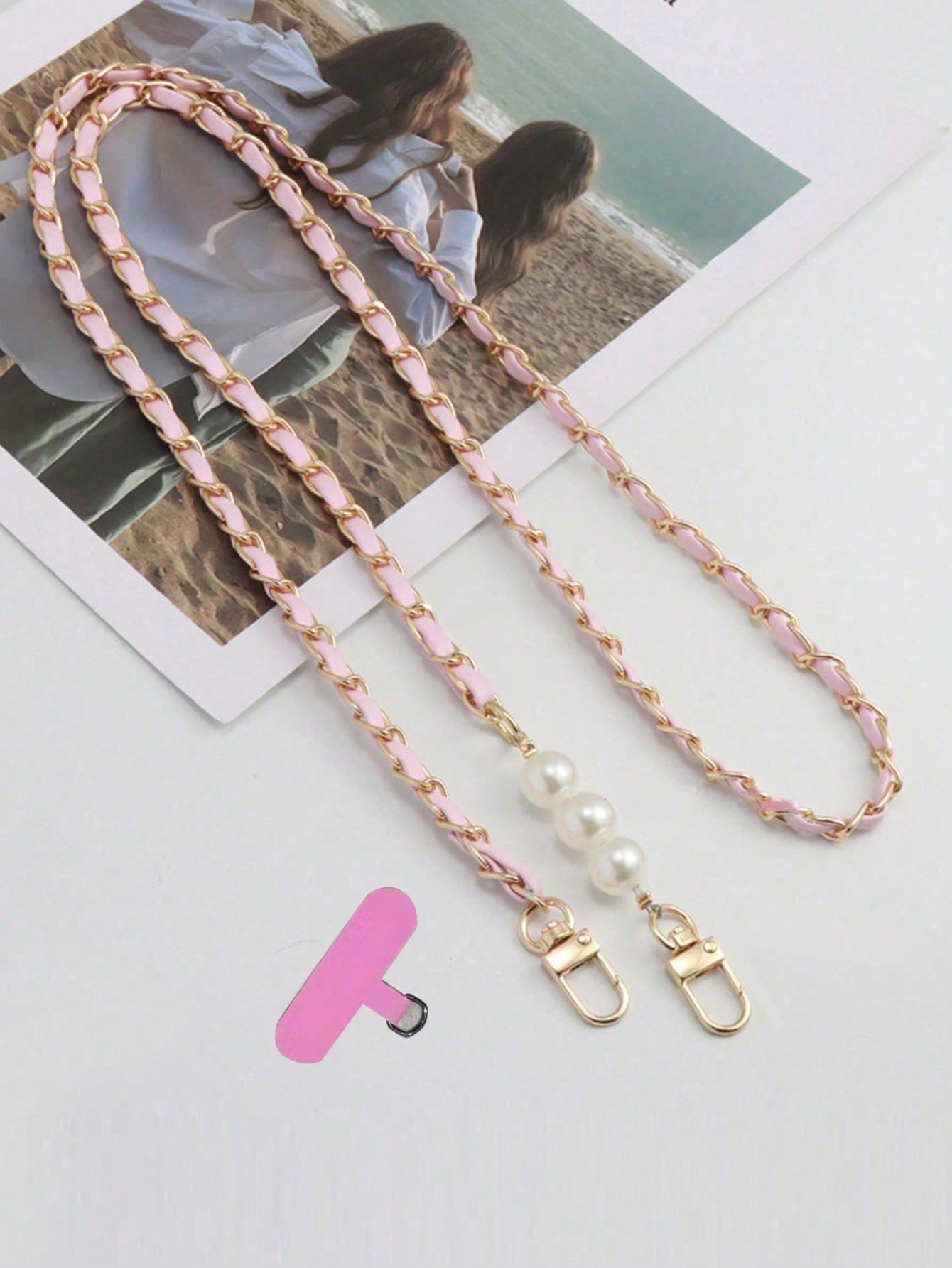 Pearl Lanyard Crossbody Phone Strap with Metal Chain