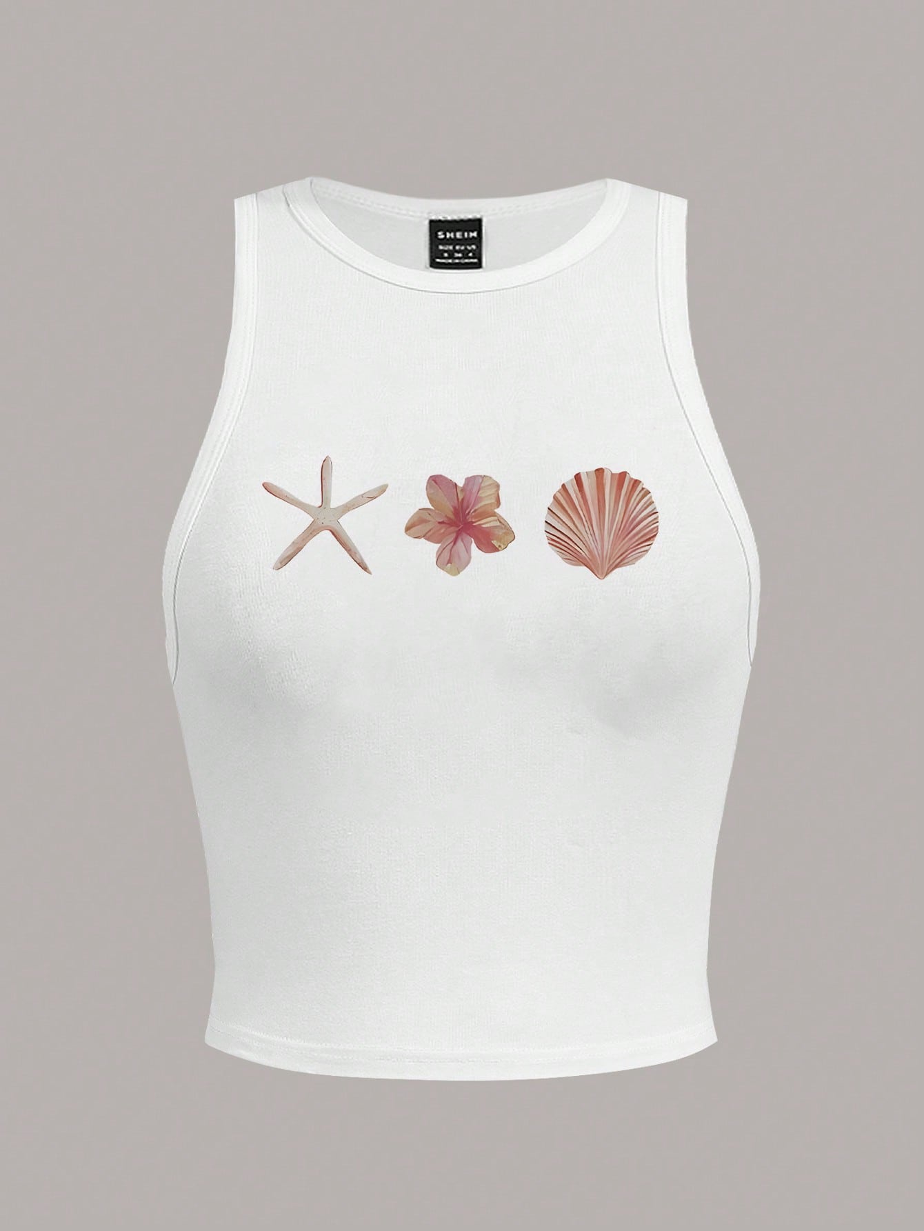 SHEIN EZwear Tropical Print Women's Camisole Round Neck White