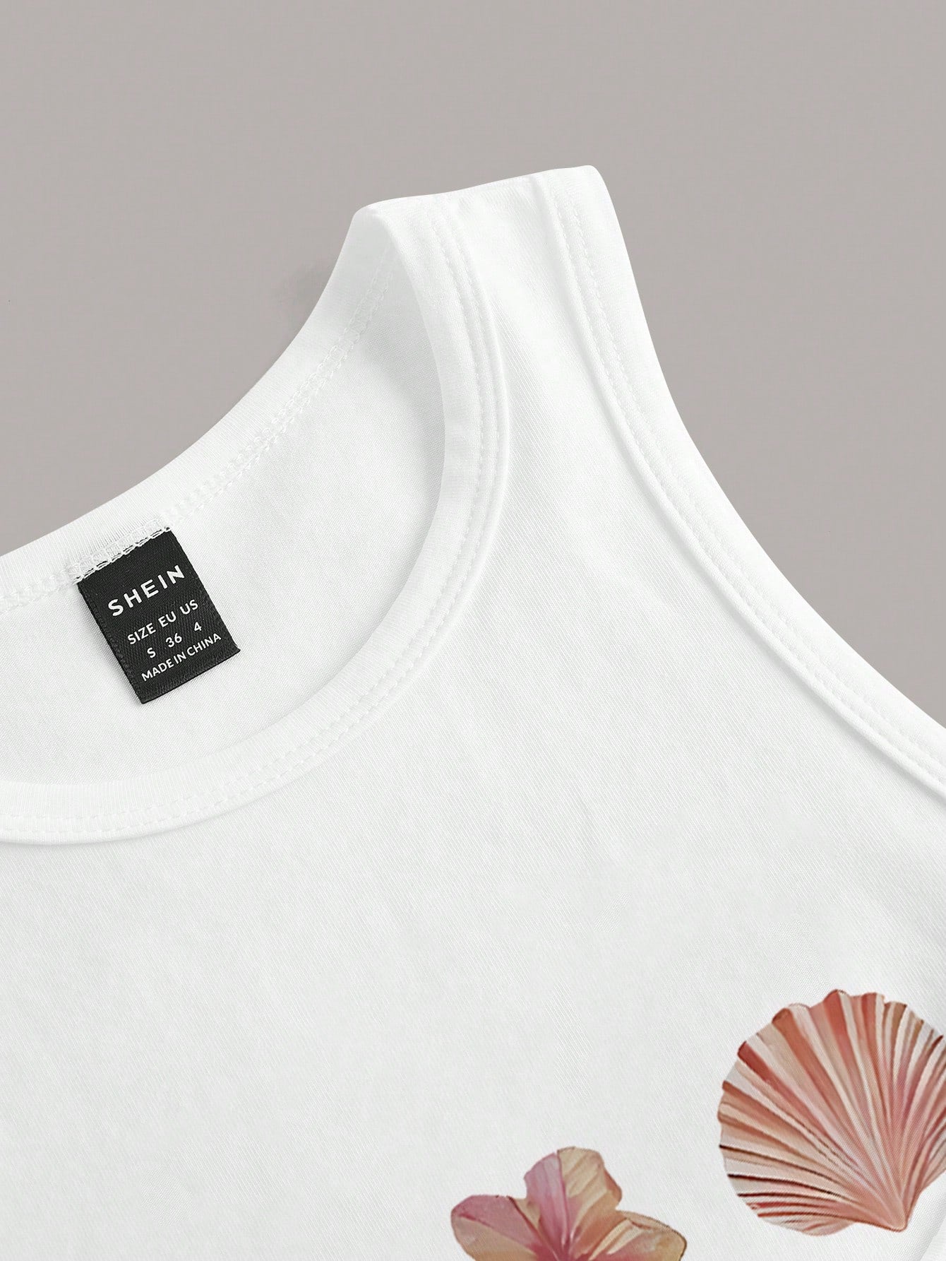SHEIN EZwear Tropical Print Women's Camisole Round Neck White