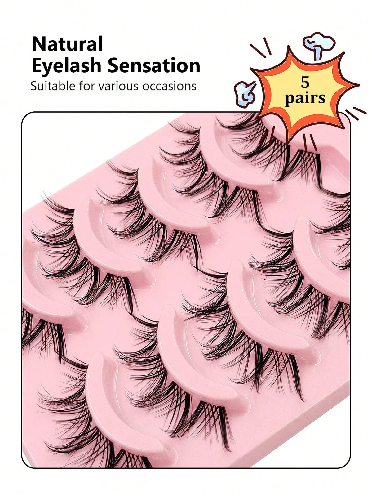 Women's 5 Pairs Anime Style Clear Band False Eyelashes Set