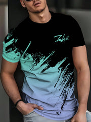Men's 3D Print Black & White Contrast Pattern T-Shirt