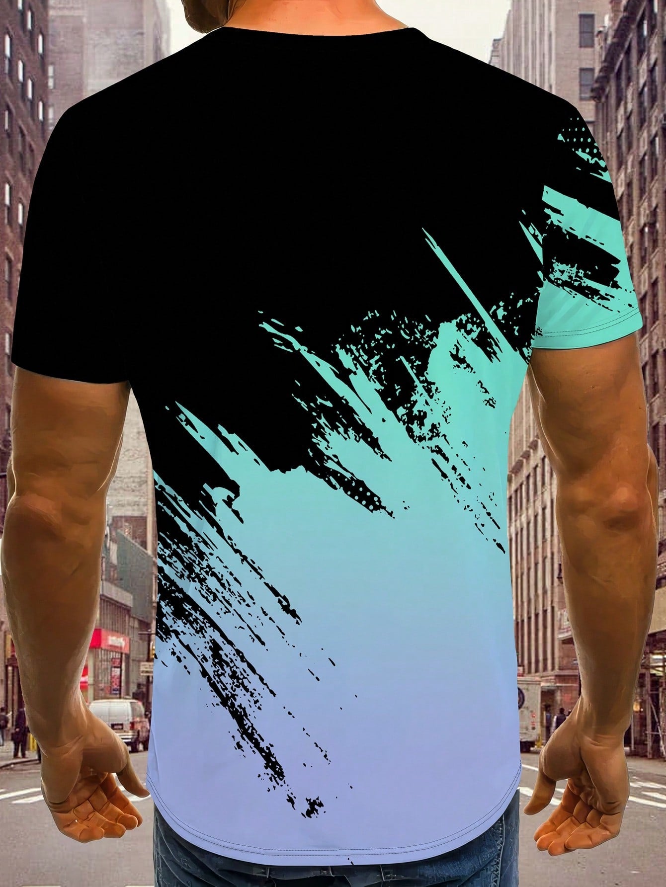 Men's 3D Print Black & White Contrast Pattern T-Shirt