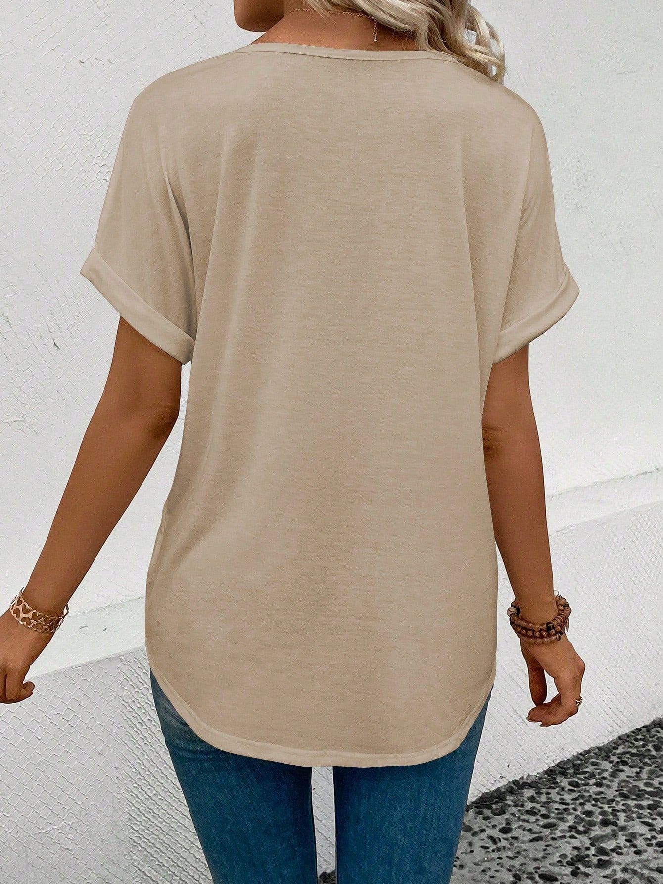 Women's Face Print V-Neck Short Sleeve Casual T-Shirt
