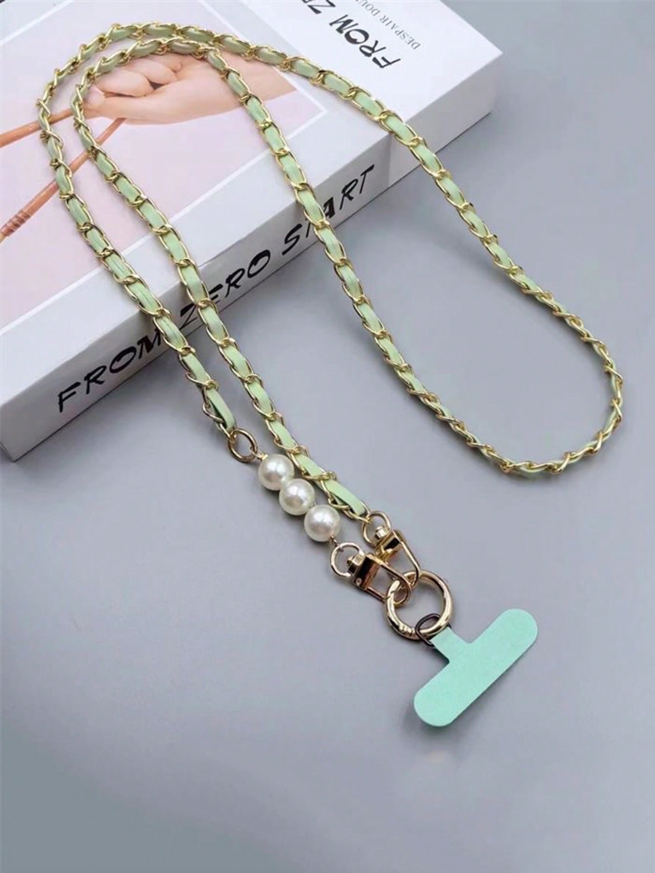 Pearl Lanyard Crossbody Phone Strap with Metal Chain