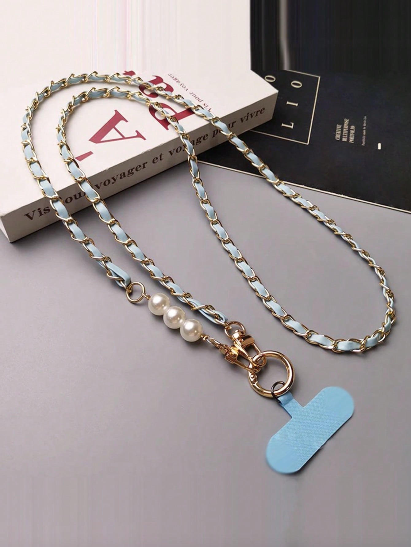 Pearl Lanyard Crossbody Phone Strap with Metal Chain