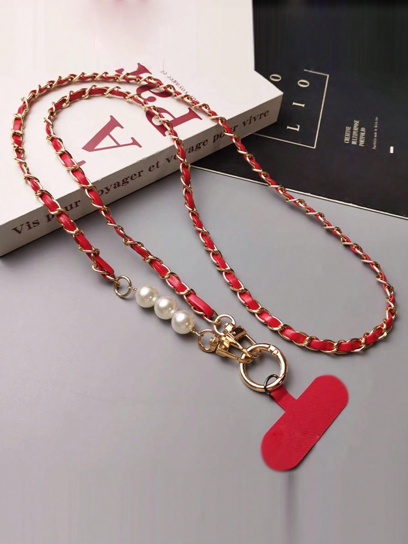 Pearl Lanyard Crossbody Phone Strap with Metal Chain