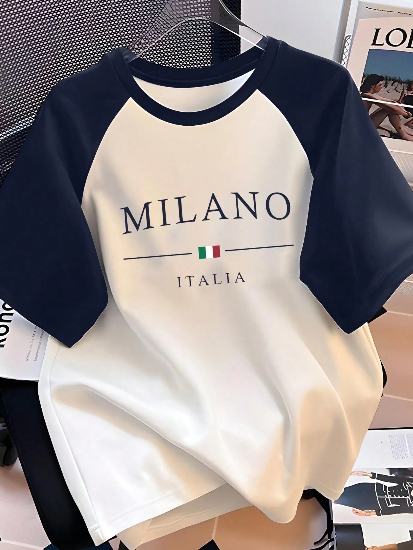SHEIN Men's Casual Raglan Sleeve T-Shirt Milano Graphic Regular Fit