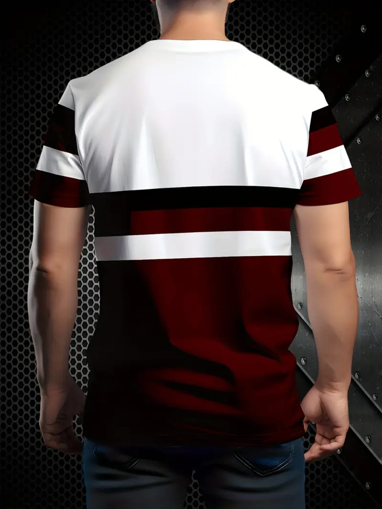 Men's 3D Printed Striped Round Neck Short Sleeve T-Shirt