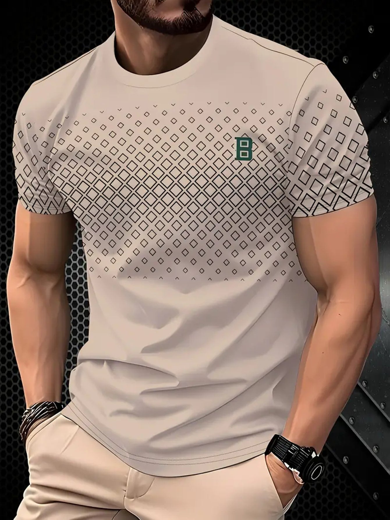 Men's Solid Color Round Neck Casual Polyester T-Shirt