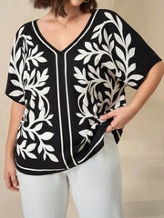Women's Plus Size Floral Print V-Neck Short Sleeve Blouse