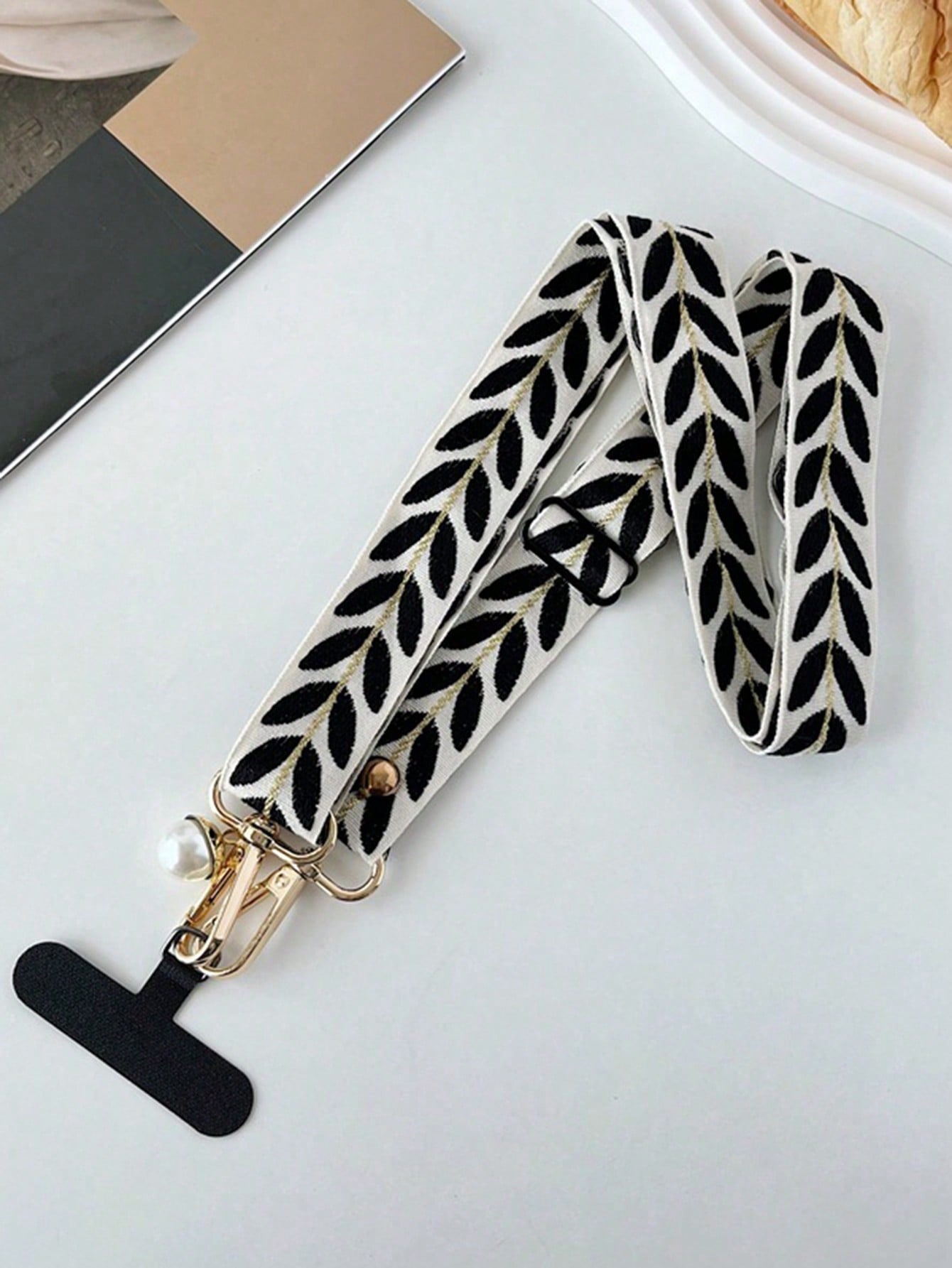 Adjustable Phone Lanyard with Faux Pearl Pendant
