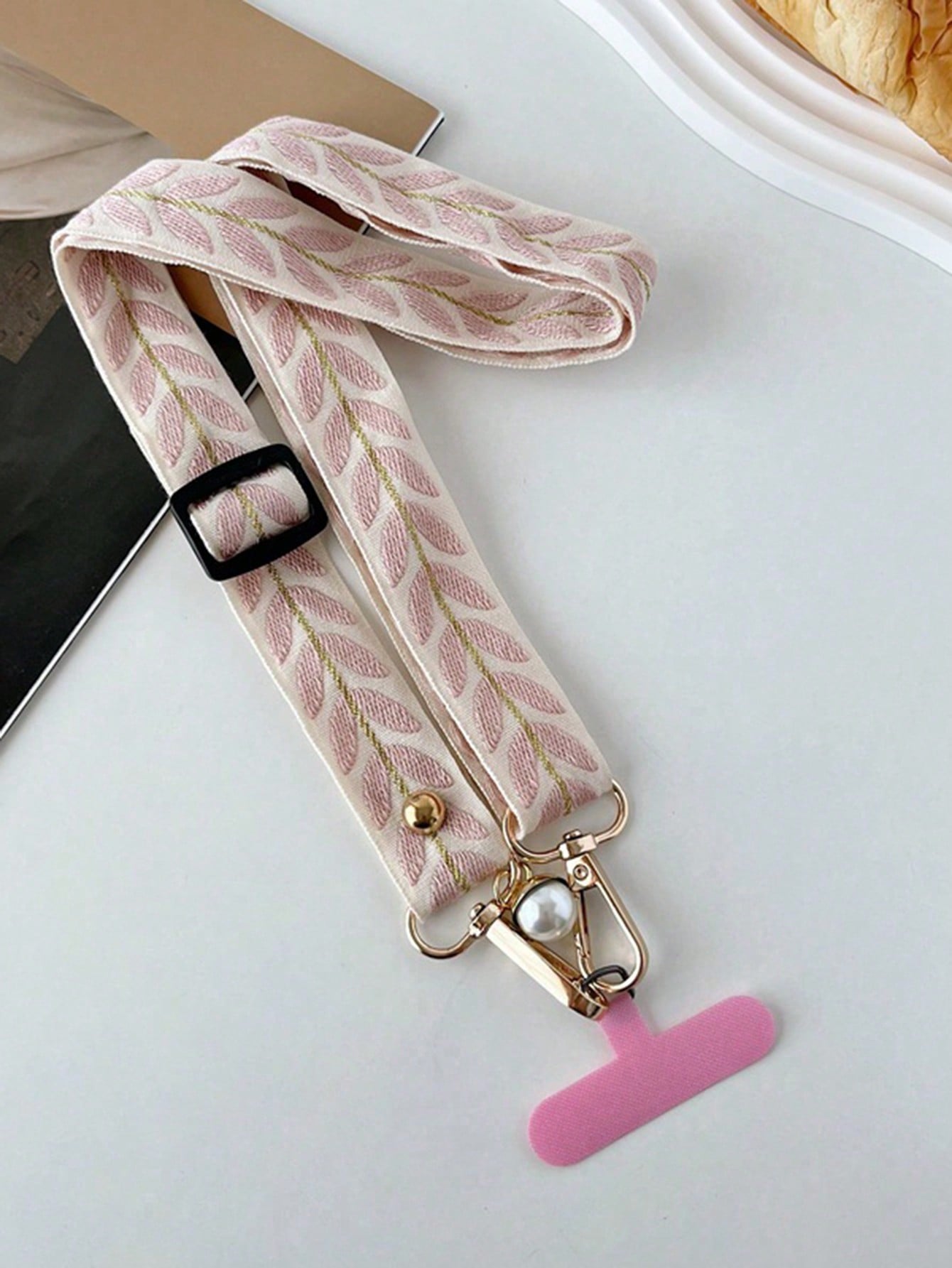 Adjustable Phone Lanyard with Faux Pearl Pendant