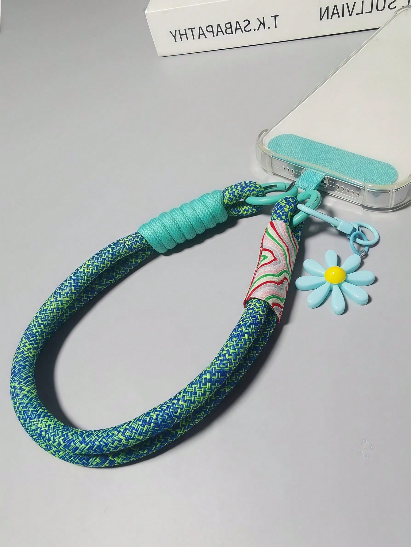 Daisy Decorative Woven Wrist Strap Phone Lanyard with Clip