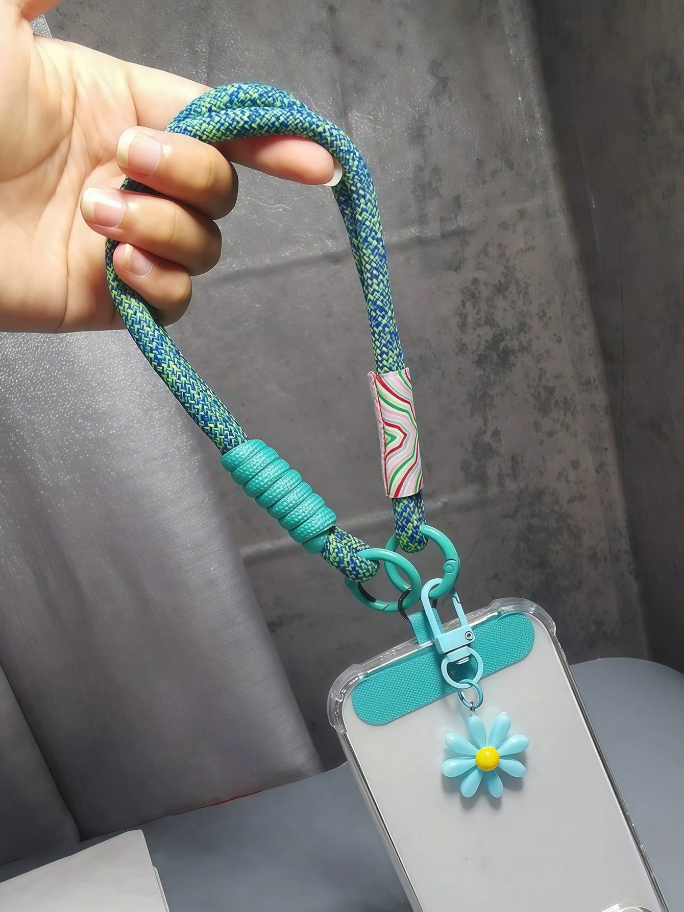 Daisy Decorative Woven Wrist Strap Phone Lanyard with Clip