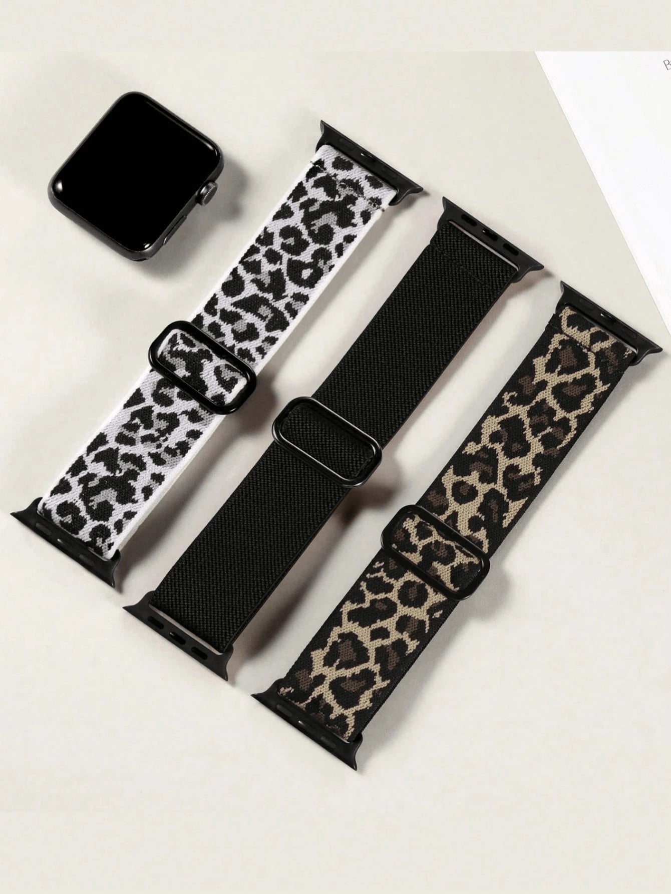 3-Pack Leopard Stretchy Solo Loop Elastic Nylon Watch Band for Apple Watch