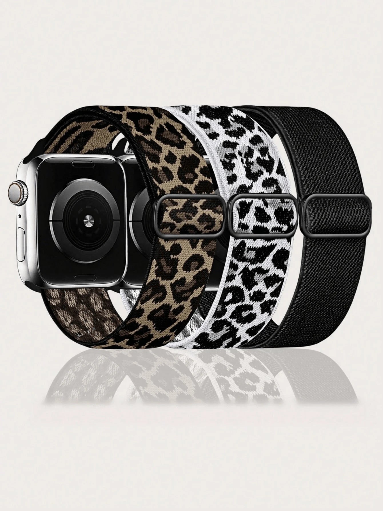 3-Pack Leopard Stretchy Solo Loop Elastic Nylon Watch Band for Apple Watch