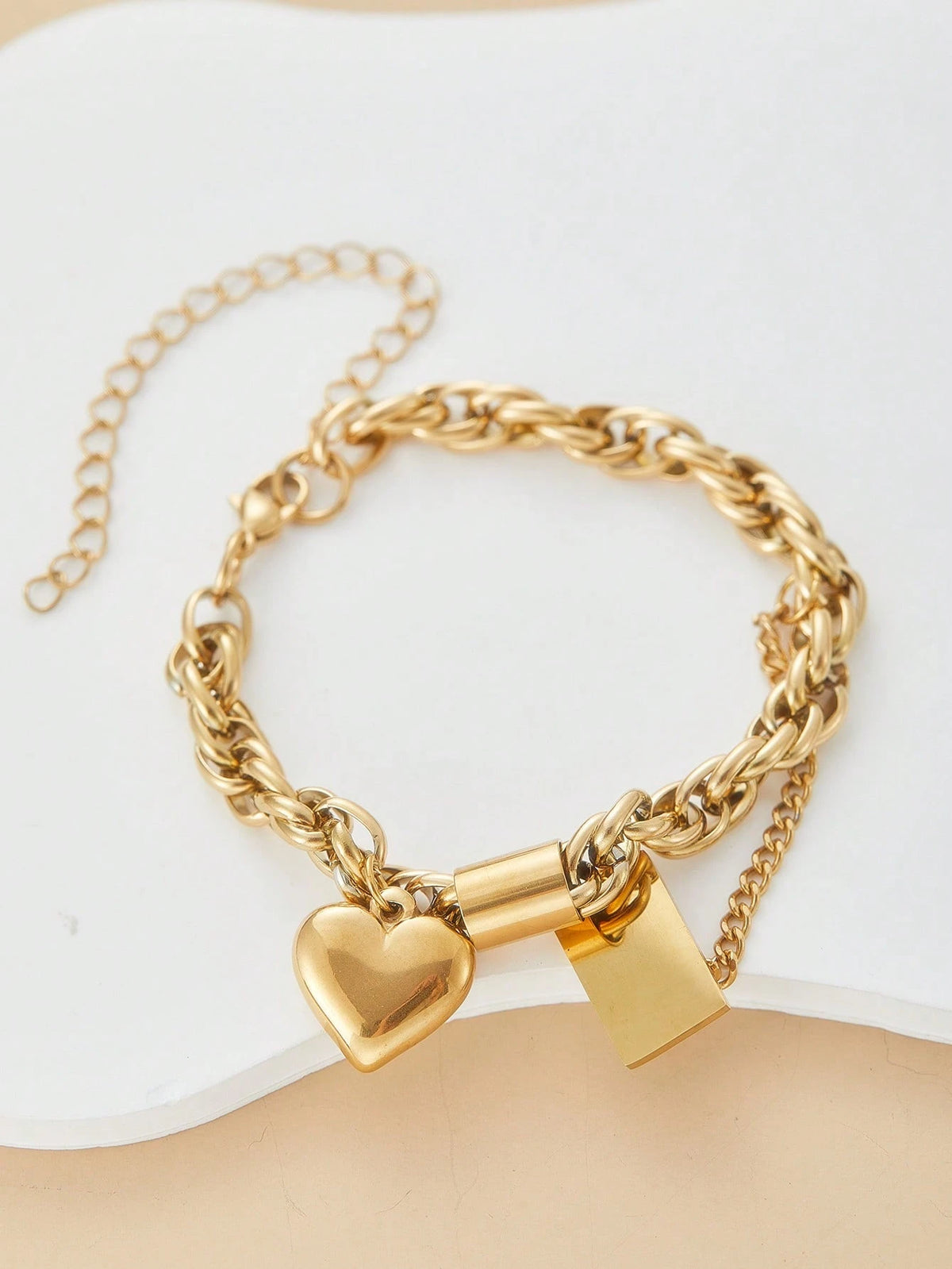 Women's Punk Chunky Heart Pendant Stainless Steel Chain Bracelet