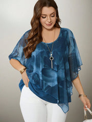 Women's Plus Size Elegant Mesh Flowing Cape Blouse