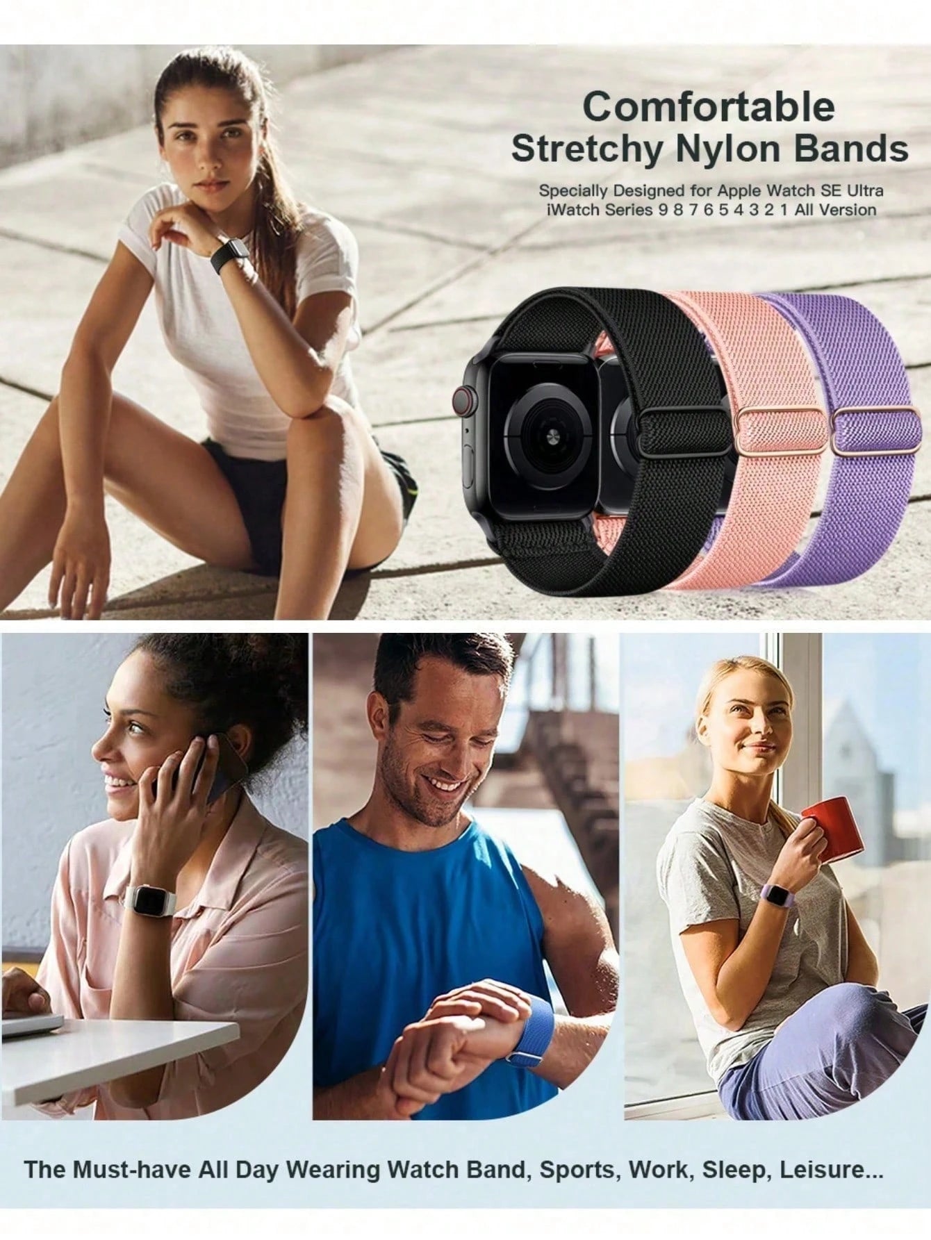 Stretchy Solo Loop Elastic Nylon Watch Band for Apple Watch