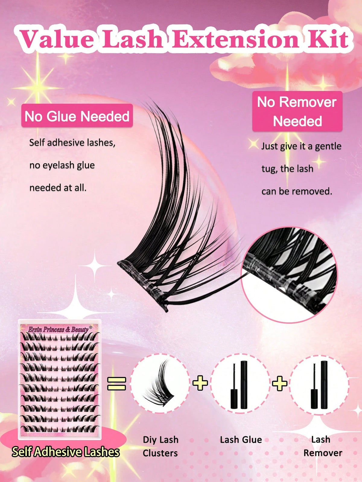Women's 120-Piece Self-Adhesive Mixed Length Cluster False Eyelash Set