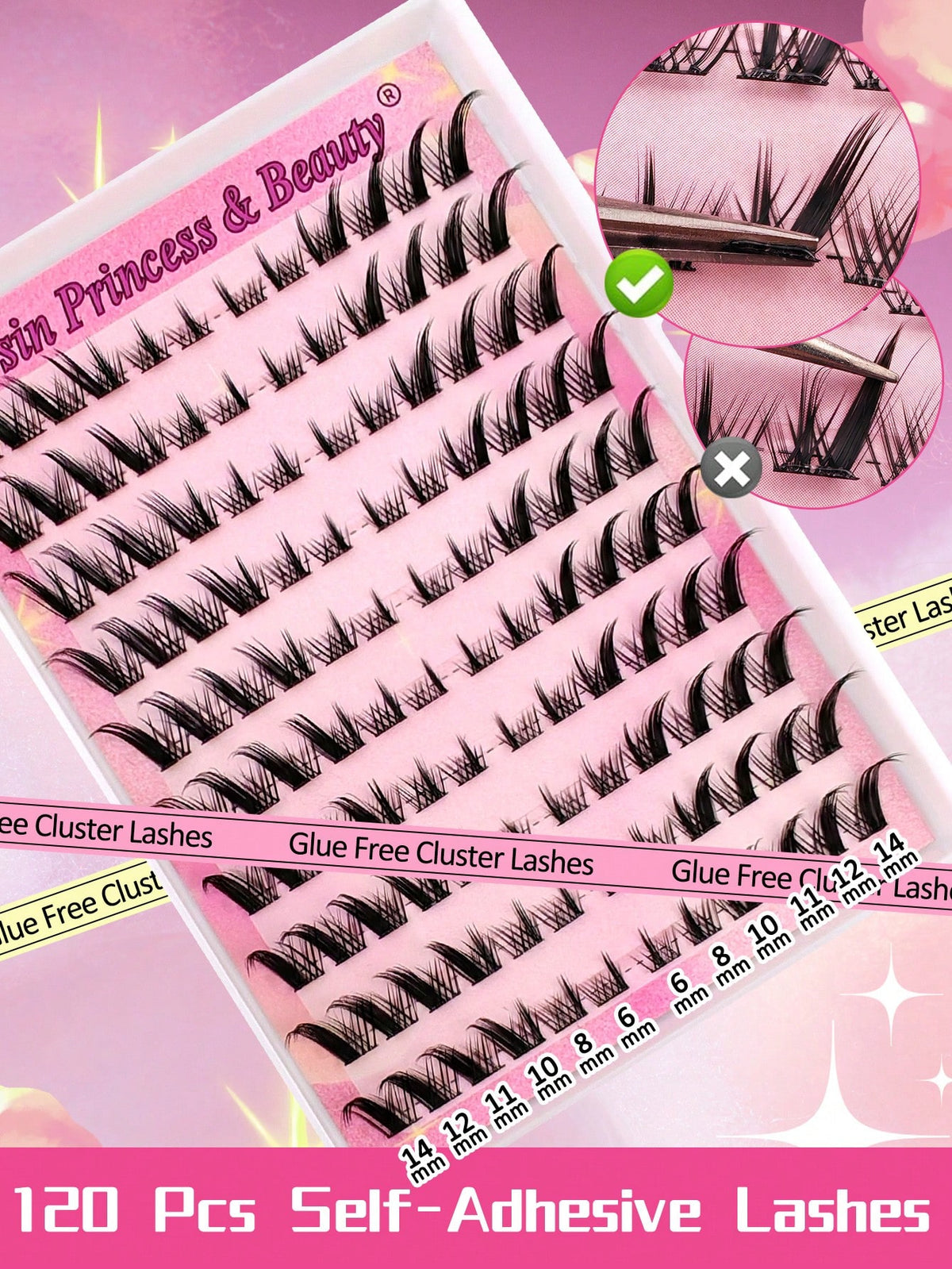 Women's 120-Piece Self-Adhesive Mixed Length Cluster False Eyelash Set