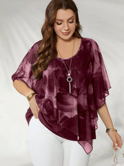 Women's Plus Size Elegant Mesh Flowy Cape Blouse