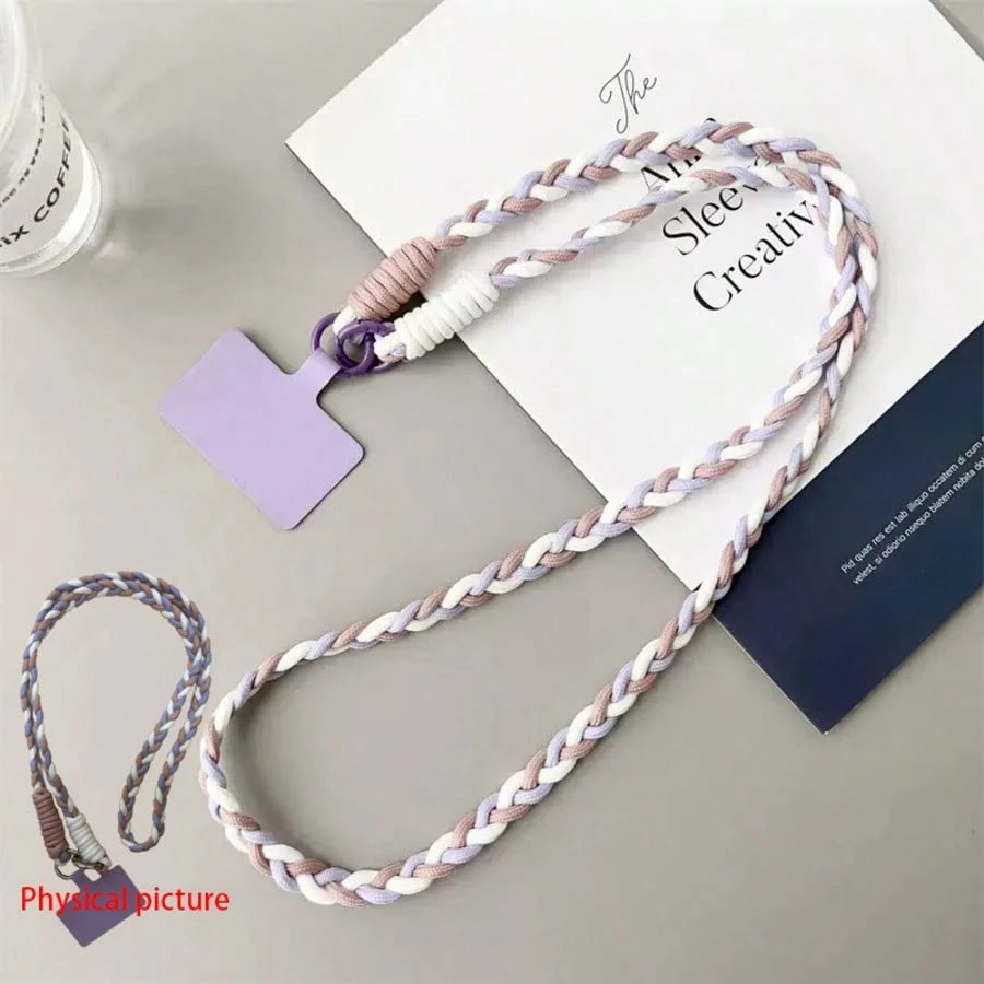 Women's Cute Braided Crossbody Phone Lanyard Keychain Set