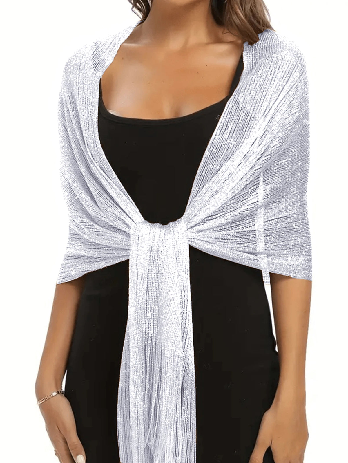 Women's Elegant Shiny Metallic Tassel Scarf Shawl
