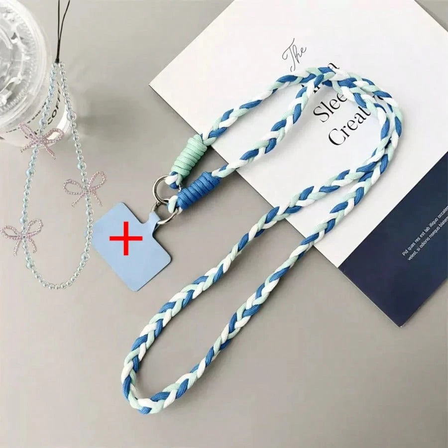 Women's Cute Braided Crossbody Phone Lanyard Keychain Set