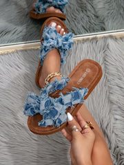 Women's Plaid Bow Decor Flat Vacation Slide Sandals