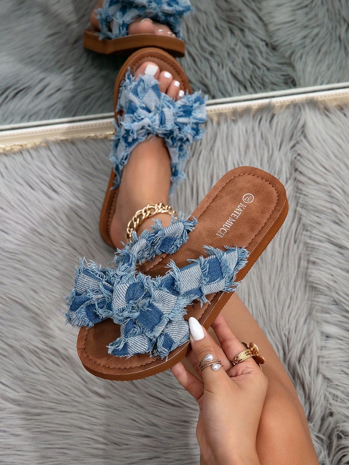 Women's Plaid Bow Decor Flat Vacation Slide Sandals